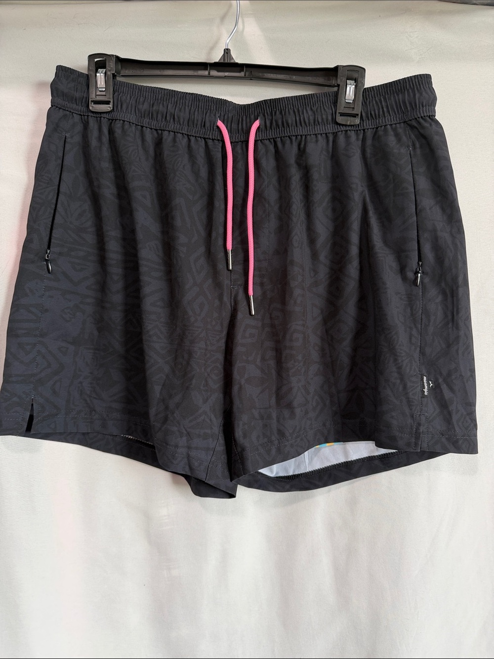 Men's Black Swim Trunks with Pink Drawstring
